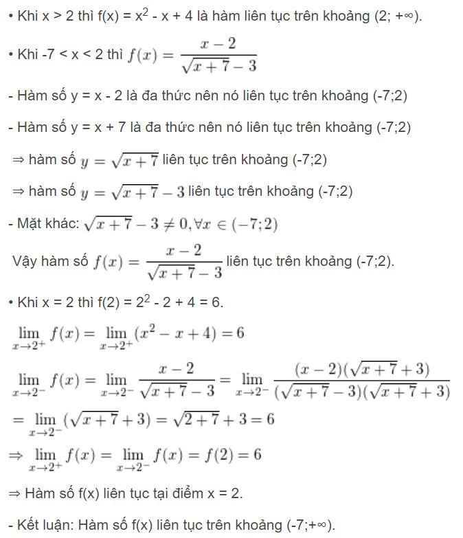Giải ví dụ xét hàm số liên tục trên một khoảng, một đoạn