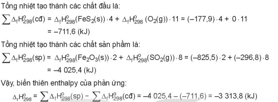 Ví dụ minh họa tính biến thiên Enthalpy theo nhiệt tạo thành
