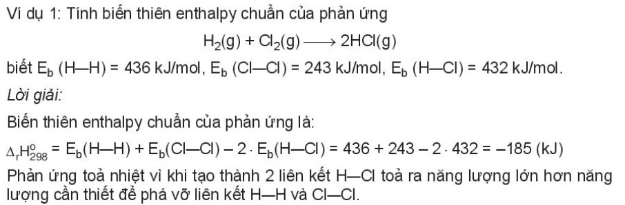 Ví dụ minh họa tính biến thiên Enthalpy theo năng lượng liên kết