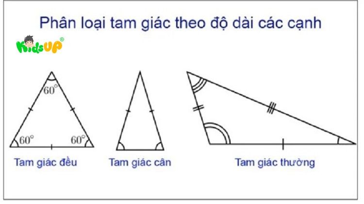Phân loại tam giác theo độ dài của từng cạnh, giúp học sinh nhận biết các loại tam giác khác nhau