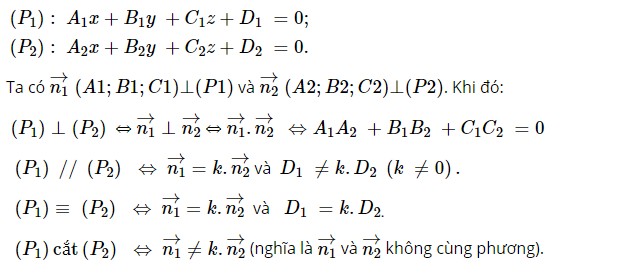 Công thức vị trí tương đối của hai mặt phẳng