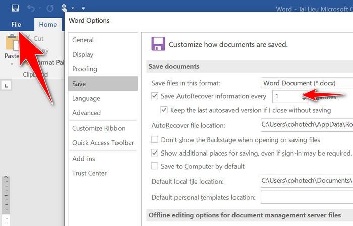 Định dạng văn bản File Option