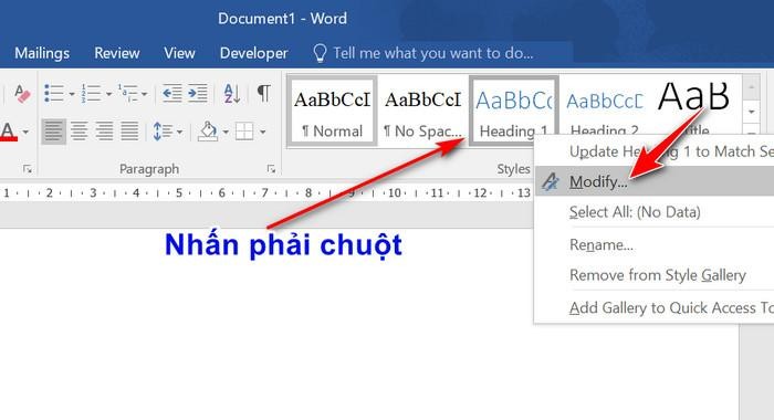 Điều chỉnh heading trong Word