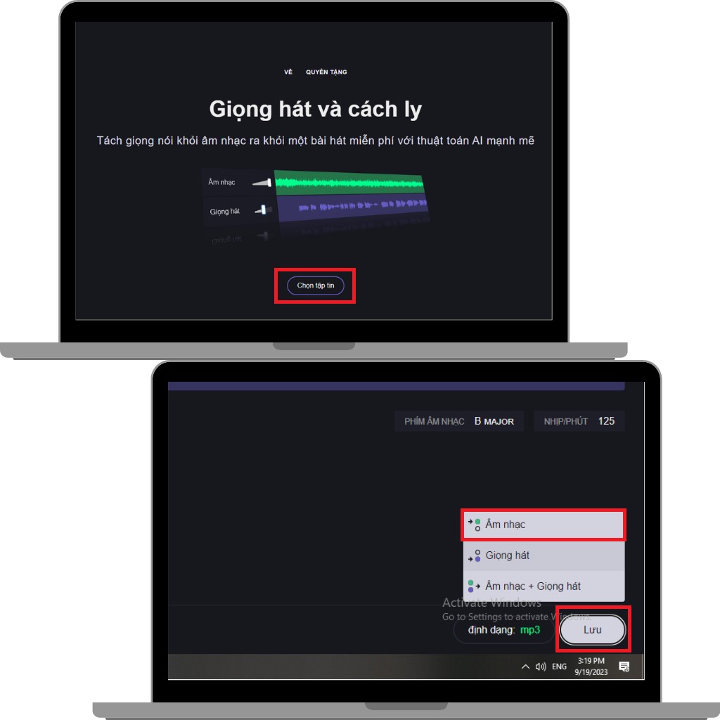 Ảnh minh họa giao diện trang web Vocal Remover