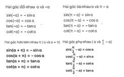 Giá trị lượng giác các góc liên quan
