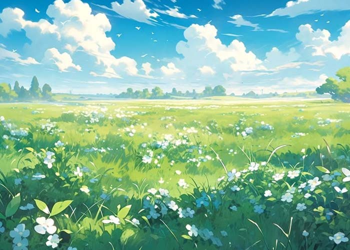 Avatar phong cảnh anime với cánh đồng hoa