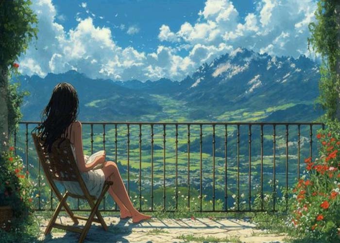 Avatar phong cảnh anime với ngôi nhà nhỏ trên đồi