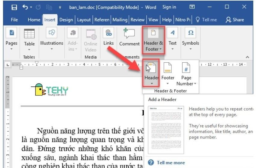 Trong Soạn Thảo Word, Để Chèn Tiêu Đề Trang (Đầu Trang và Chân Trang), Ta Thực Hiện: Trong Soạn Thảo Word, Để Chèn Tiêu Đề Trang (Đầu Trang và Chân Trang), Ta Thực Hiện: